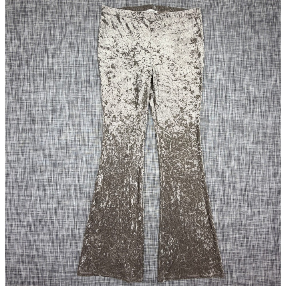 Topshop Womens Crushed Velvet Flare Pants Silver Taupe Stretch US 12 UK 16